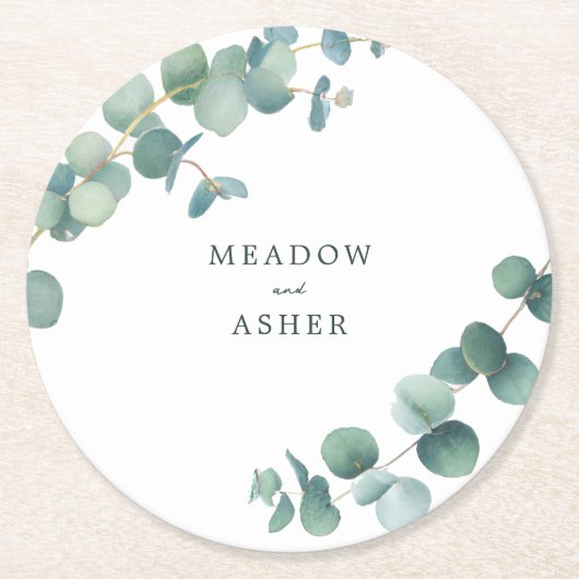 アデレード水の色ユーカリ結婚ス ラウンドペーパーコースター (正面)
