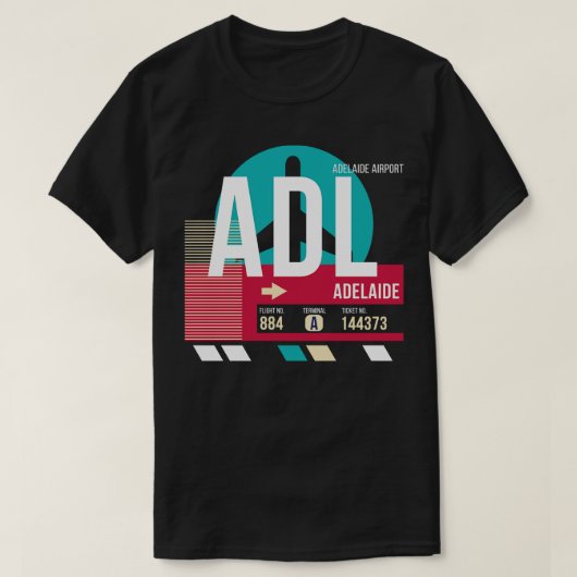 アデレードADLオーストラリア空港コード手荷物ラベル Tシャツ (デザイン正面)