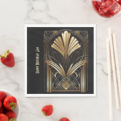 アトエレガントルデコブラック&金ゴールドナプキンパーソナライズされた スタンダードランチョンナプキン (インサイチュ)