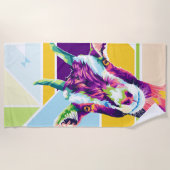 アトカラフルルポップ・アートのヤギ ビーチタオル (正面)