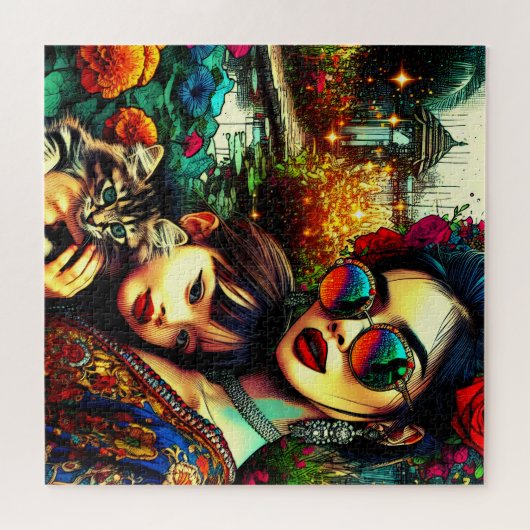 アトカラフルール母と娘アジア花園 ジグソーパズル (横)