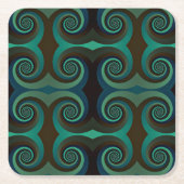 アトクラシックルデコ黒とホリデーグリーン スクエアペーパーコースター (正面)