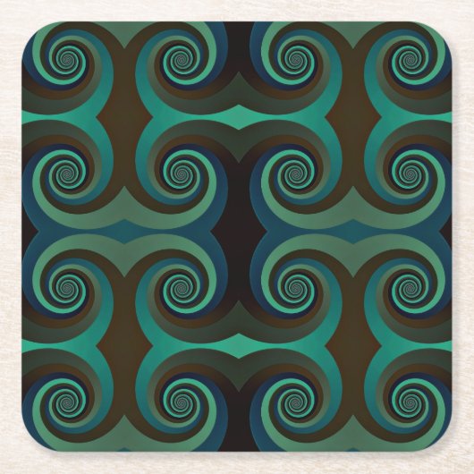 アトクラシックルデコ黒とホリデーグリーン スクエアペーパーコースター (正面)