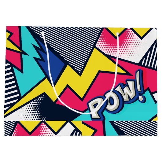 アトポップ・アートのルポー!マゼンタ、青、および黒のパターン ラージペーパーバッグ (裏面)