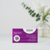 アトミックな円 – マゼンタブラシ仕上げテクスチャ 名刺 (スタンド正面)