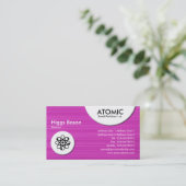 アトミックな円 – マゼンタブラシ仕上げテクスチャ 名刺 (スタンド正面)