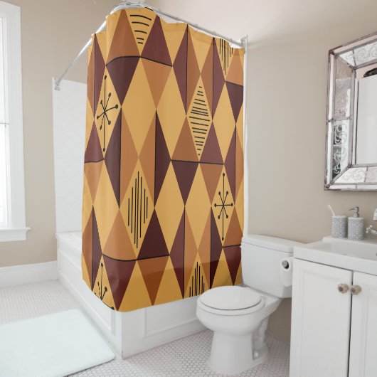 アトミックエイジアートダイアモンズオークレマルーン シャワーカーテン (インサイチュ)