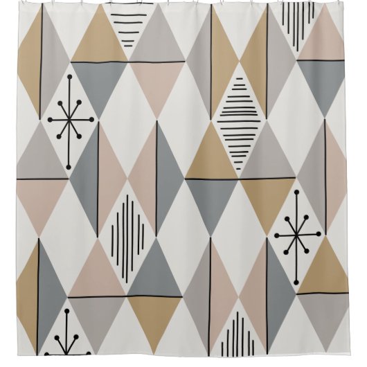 アトミックエイジアートダイアモンズシルバー金ゴールド シャワーカーテン (正面)