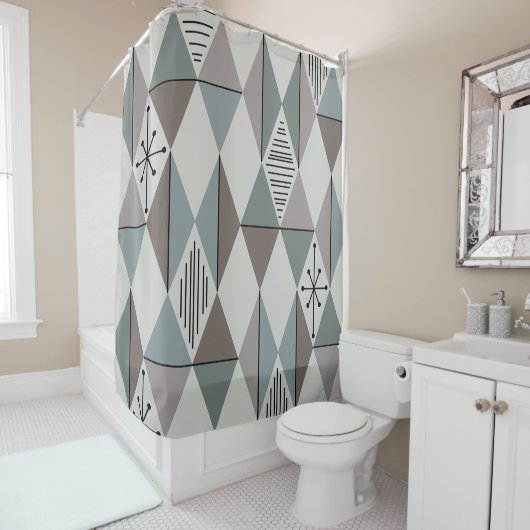 アトミックエイジアートダイアモンズセージグレイ シャワーカーテン (インサイチュ)
