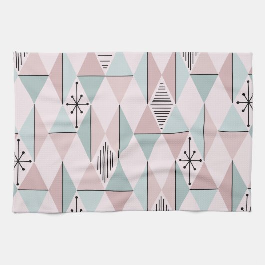 アトミックエイジアートダイアモンズパステルピンクグリーン キッチンタオル (横)