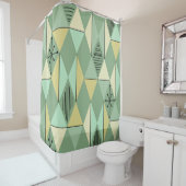 アトミックエイジアートダイアモンズミントグリーンイエロー シャワーカーテン (インサイチュ)
