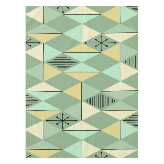 アトミックエイジアートダイアモンズミントグリーンイエロー テーブルクロス (正面)