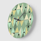 アトミックエイジアートダイアモンズミントグリーンイエロー ラージ壁時計 (傾斜)