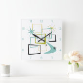 アトミックエイジスクウェアズブーメランスターバストミッドセンチュリー スクエア壁時計 (ホーム)