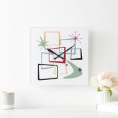 アトミックエイジスクウェアズブーメランスターバストミッドセンチュリー スクエア壁時計 (ホーム)