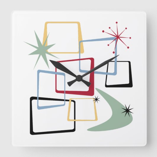 アトミックエイジスクウェアズブーメランスターバストミッドセンチュリー スクエア壁時計 (正面)