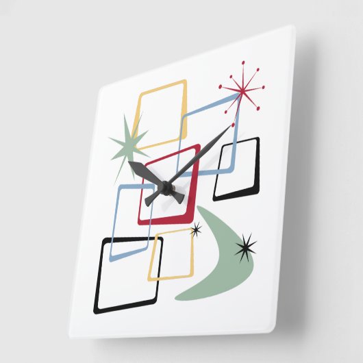 アトミックエイジスクウェアズブーメランスターバストミッドセンチュリー スクエア壁時計 (傾斜)