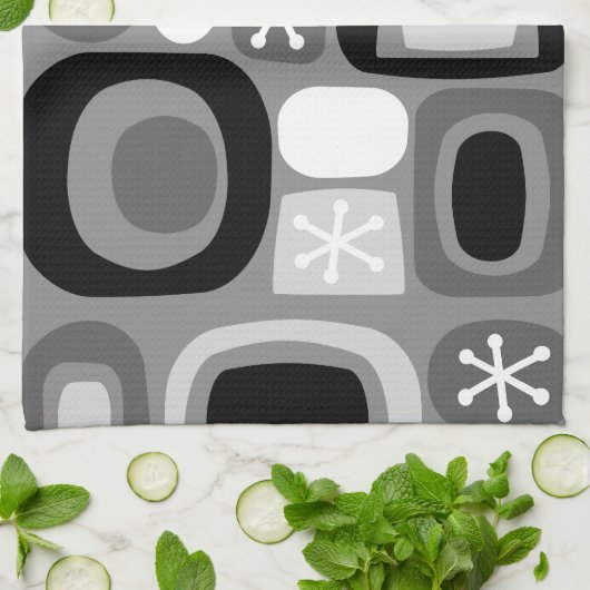 アトミックエイジフィールドストーンズ白黒 キッチンタオル (折り畳み)