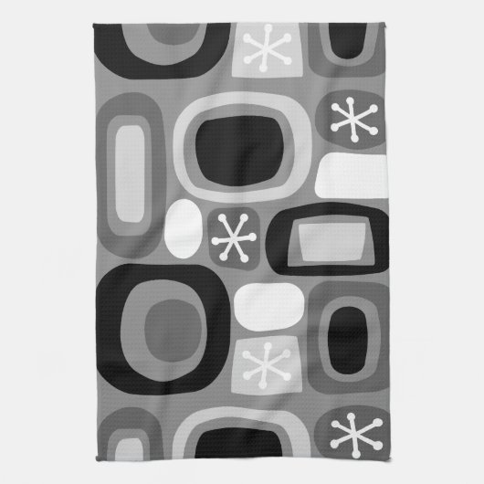 アトミックエイジフィールドストーンズ白黒 キッチンタオル (縦)