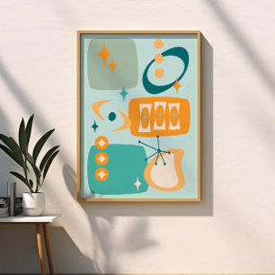 アトミックエイジミッドセンチュリー抽象芸術アクアオレンジ ポスター