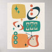 アトミックエイジミッドセンチュリー抽象芸術ティール(緑がかった色)オレンジイエロー ポスター (正面)