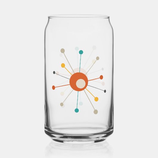 アトミックエイジレッドイエローティール(緑がかった色)スターバストミッドセンチュリー ガラス缶 (正面)