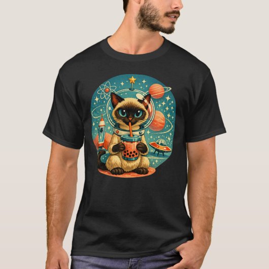 アトミックエイジ宇宙ボバシャム猫宇宙飛行士 Tシャツ (正面)