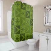 アトミックエイジ市松模様にボオメランスオリーブ シャワーカーテン (インサイチュ)