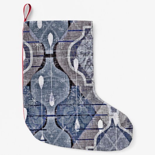 アトミックオジーブルーグレイモダンファームハウスミッドセンチュリー スモールクリスマスストッキング (正面)