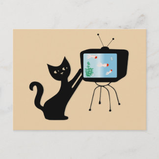 アトミックキャットと古いテレビのレトロポストカード ポストカード