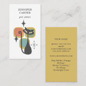 アトミックキャットミッドセンチュリースクウェアペットシッター黄色 名刺 (正面/裏面)