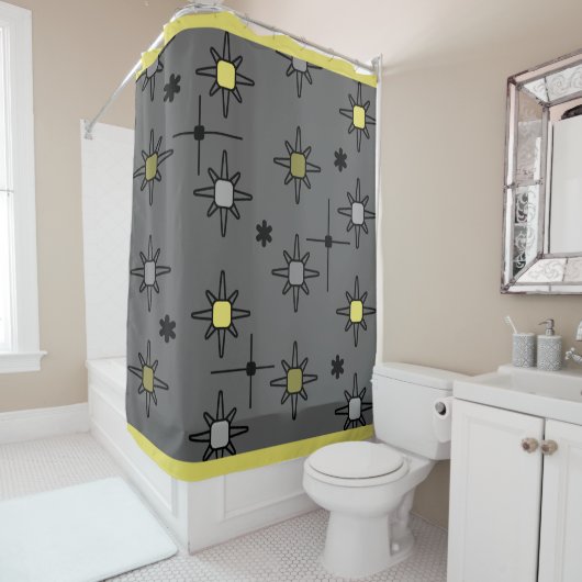 アトミックスカイスターバストダークグレーイエロー シャワーカーテン (インサイチュ)