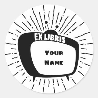 アトミックスタイルテレビEx Libris蔵書票（黒） ラウンドシール