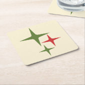 アトミックスターズミッドセンチュリーレトロクリスマスレッドグリーン スクエアペーパーコースター (アングル)