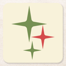 アトミックスターズミッドセンチュリーレトロクリスマスレッドグリーン スクエアペーパーコースター