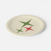 アトミックスターズミッドセンチュリーレトロクリスマスレッドグリーン ペーパープレート (アングル)