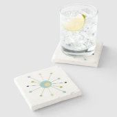 アトミックスターバストアクアブルーイエローミッドモダン ストーンコースター (横)