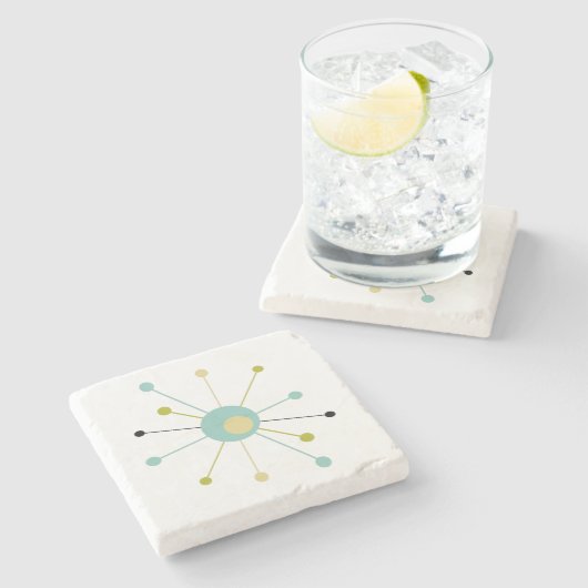 アトミックスターバストアクアブルーイエローミッドモダン ストーンコースター (横)