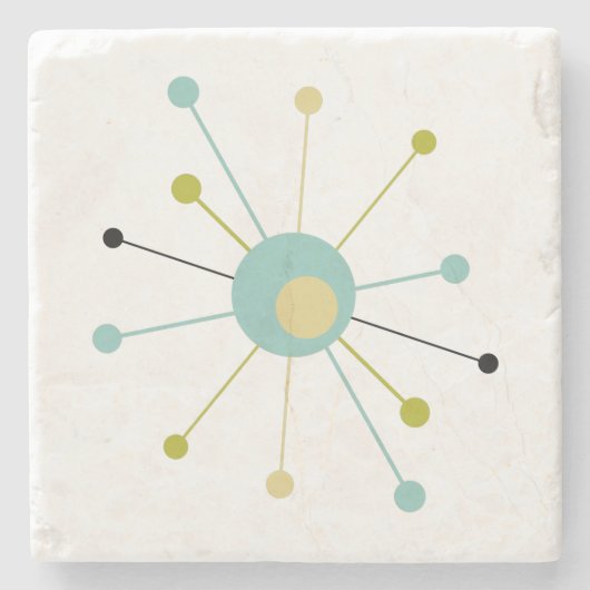 アトミックスターバストアクアブルーイエローミッドモダン ストーンコースター (正面)