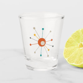 アトミックスターバストダークオレンジティール（緑がかった色）ミッドセンチュリー ショットグラス