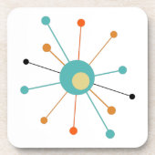 アトミックスターバストティール(緑がかった色)ブルーオレンジミッドセンチュリー コースター (正面)