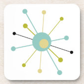 アトミックスターバストブルーイエローグリーンミッドセンチュリー コースター (正面)