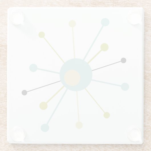 アトミックスターバストブルーグリーンイエローミッドセンチュリー ガラスコースター (裏面)