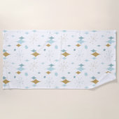 アトミックスターバストミッドセンチュリーモダンアクア金ゴールド ビーチタオル (正面)