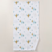 アトミックスターバストミッドセンチュリーモダンアクア金ゴールド ビーチタオル (正面)