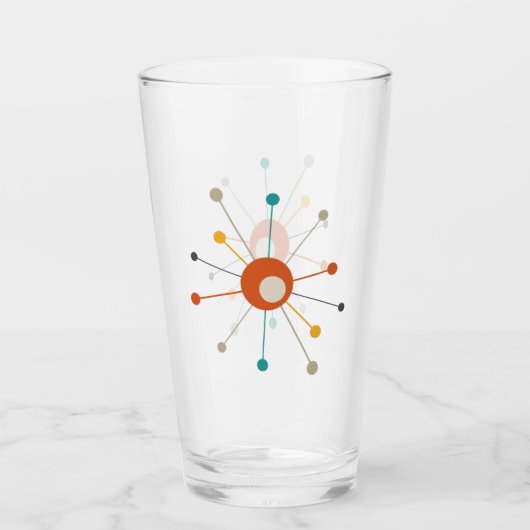 アトミックスターバストレッドティール（緑がかった色）イエローミッドセンチュリー タンブラーグラス (正面)