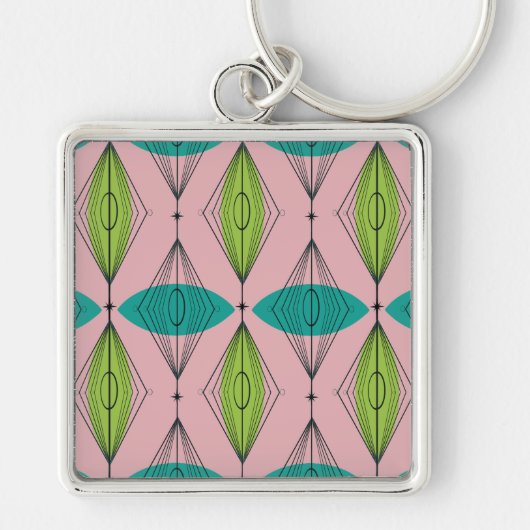 アトミックピンクオーギー&スターバストスクエアキーチェーン キーホルダー (正面)