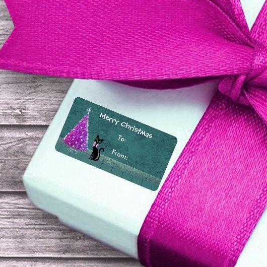 アトミックブラックキャットピンクシルバークリスマスツリーティール(緑がかった色) ラベル
