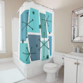 アトミックポップ・アートのエージアートターコイズ シャワーカーテン (インサイチュ)