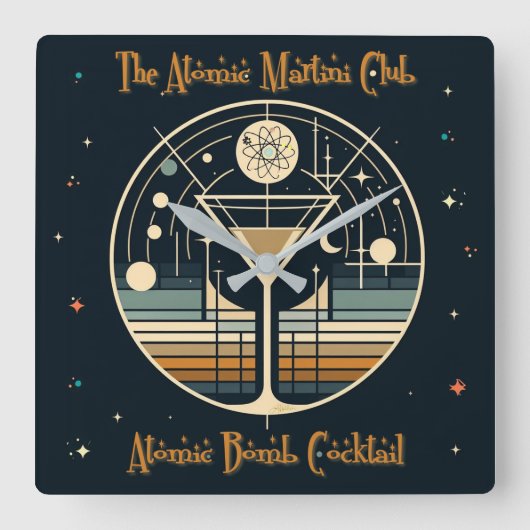 アトミックマルティニクラブ原子爆弾カクテル スクエア壁時計 (正面)